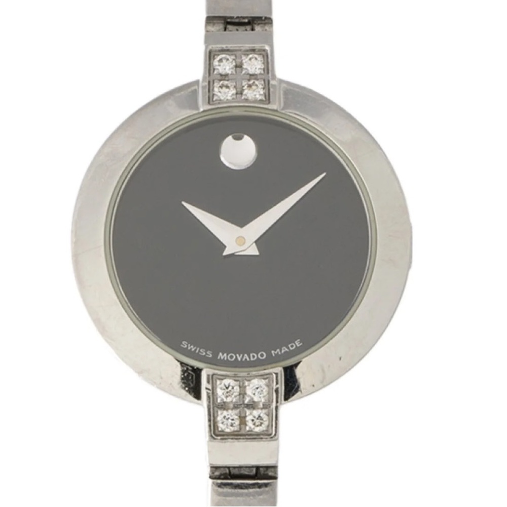 Movado Bela Black Face Bangle Silver Women's Watch
